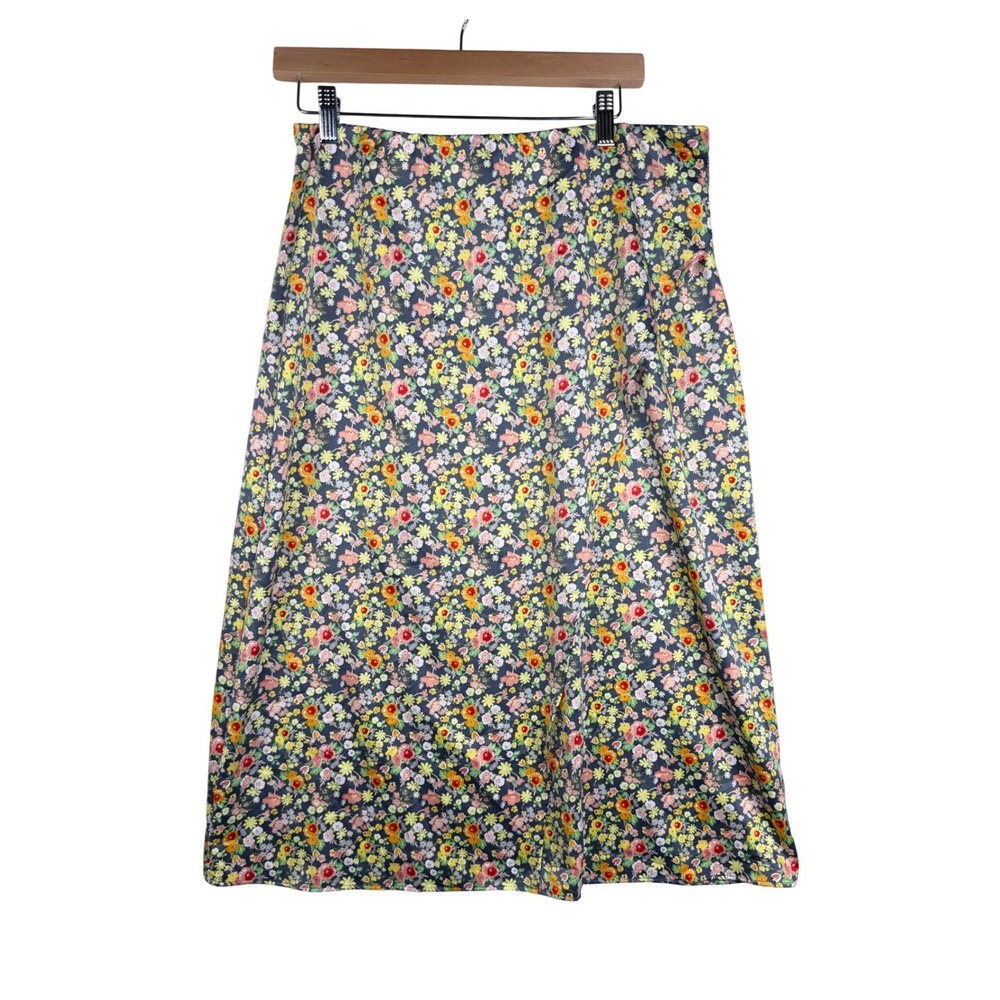 LOFT Outlet Womens Micro Floral Print Satin Midi Wrap Skirt size Medium Blue